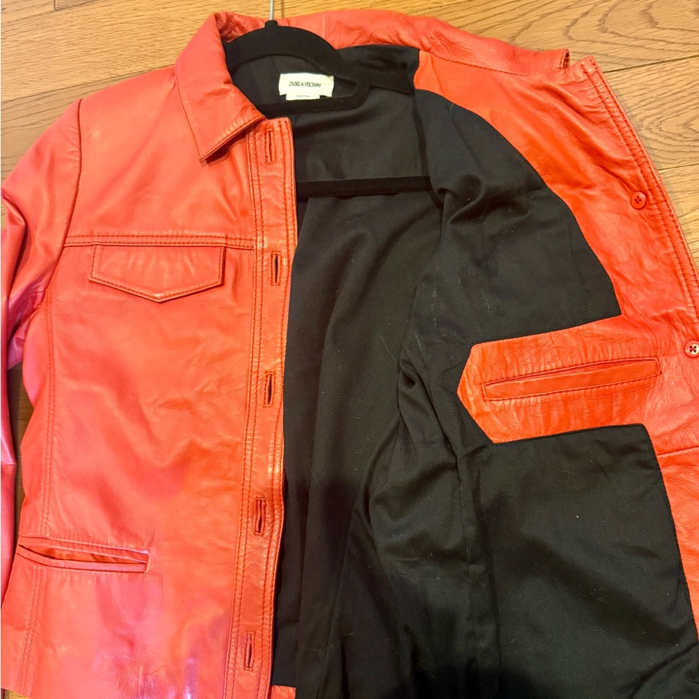 Zadig & Voltaire Liam Cuir Red Leather Jacket - Picture 8 of 15